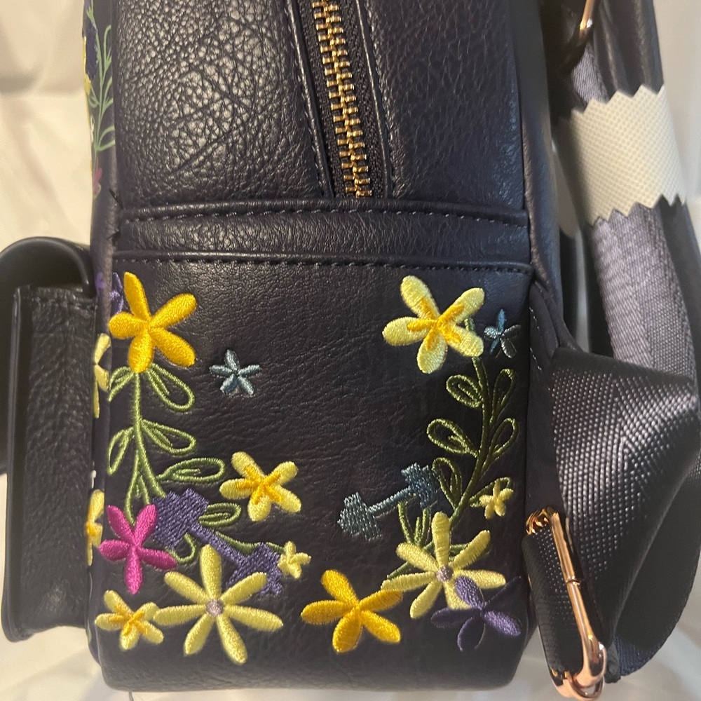 Loungefly Disney Navy Floral Backpack with Character Design - Picture 3 of 5